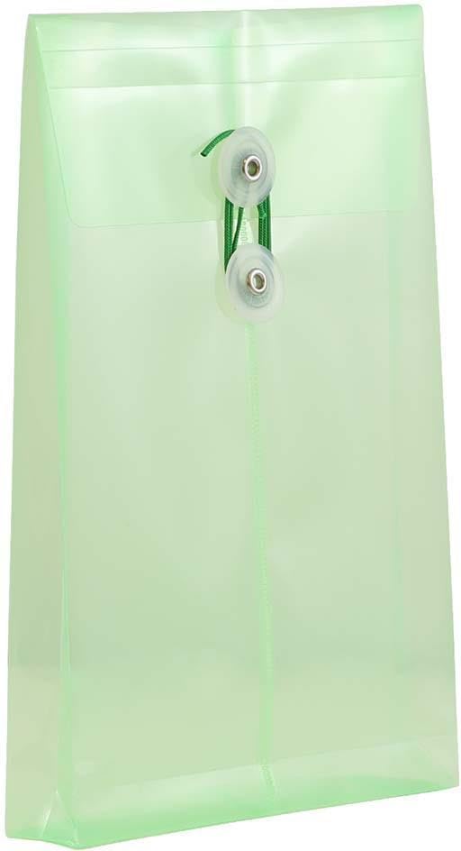 JAM PAPER Plastic Envelopes with Button & String Tie Closure - 6 1/4 x 9 1/4 - Green - 3/Pack