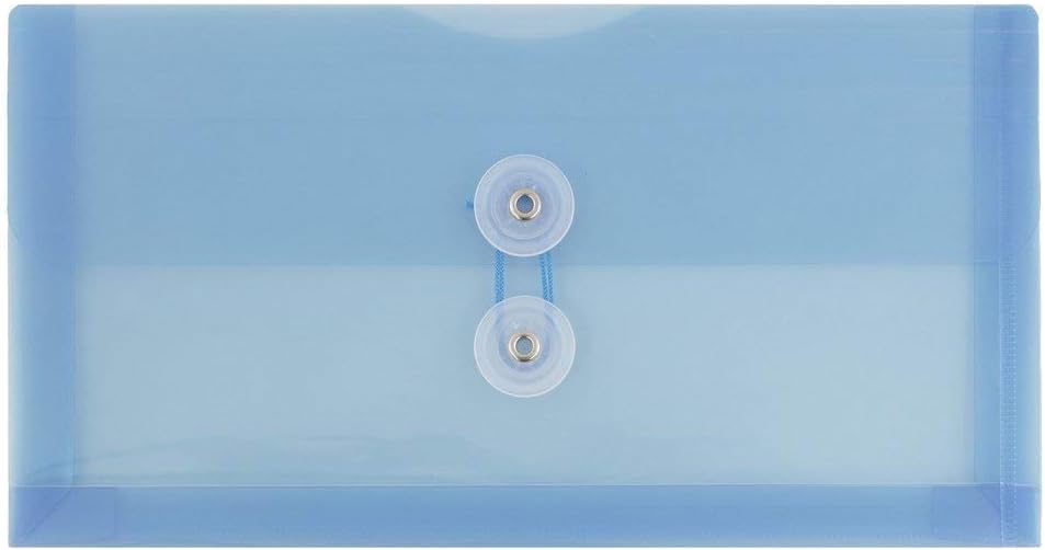JAM PAPER Plastic Envelopes with Button & String Tie Closure - #10 Business Booklet - 5 1/4 x 10 - Blue - 12/Pack