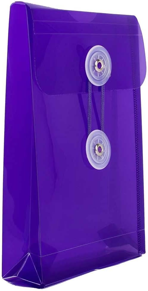 JAM PAPER Plastic Envelopes with Button & String Tie Closure - 4 1/4 x 6 1/4 - Assorted Colors - 6/Pack