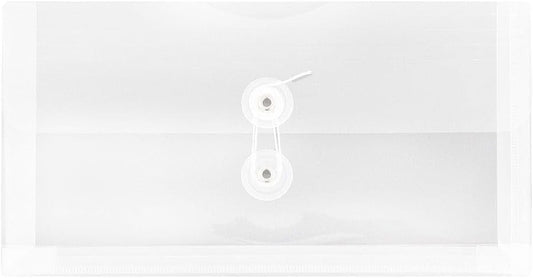 JAM PAPER Plastic Envelopes with Button & String Tie Closure - #10 Business Booklet - 5 1/4 x 10 - Clear - 3/pack