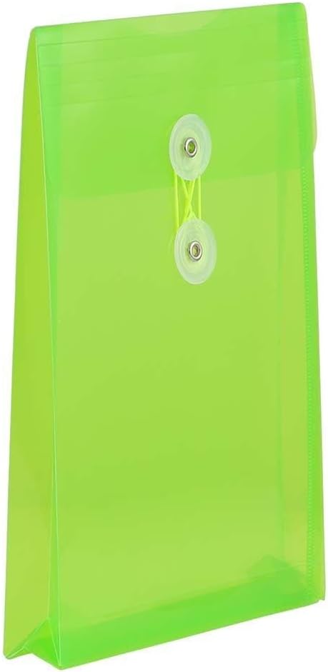 JAM PAPER Plastic Envelopes with Button & String Tie Closure - 6 1/4 x 9 1/4 - Lime Green - 3/Pack
