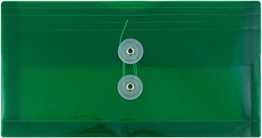 JAM PAPER Plastic Envelopes with Button & String Tie Closure - #10 Business Booklet - 5 1/4 x 10 - Green - 12/Pack