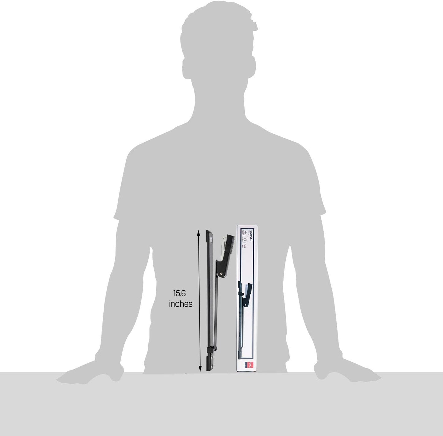 Deli Long Reach Stapler with 1000 Staples, 20 Sheet Capacity, Long Arm Standard Staplers for Booklet or Book Binding, Black