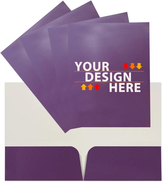 JAM PAPER Custom Printed Semi-Gloss Folders with Round Corner Pockets - Personalized Logo & Text - 10 pt C2S - Purple - 250/Pack