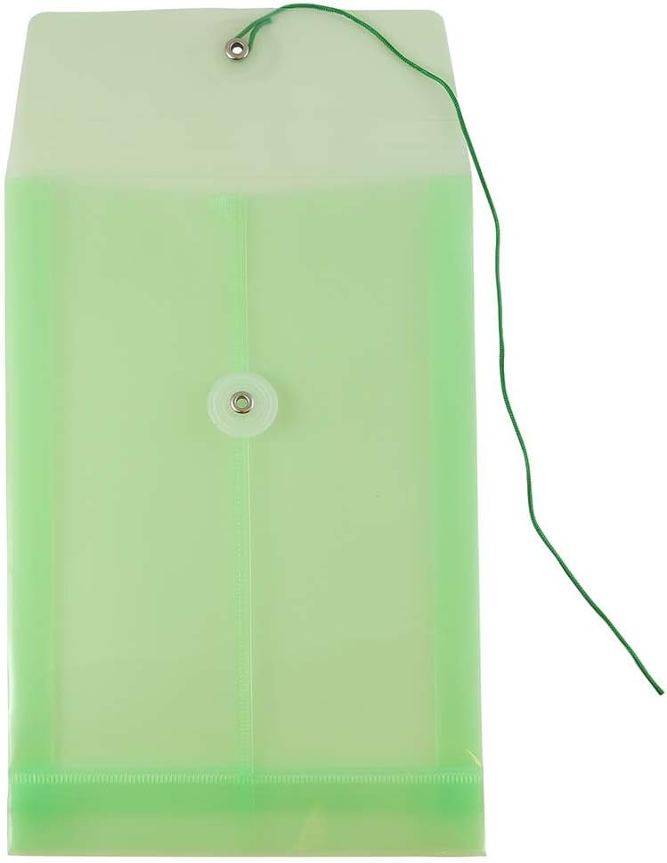 JAM PAPER Plastic Envelopes with Button & String Tie Closure - 6 1/4 x 9 1/4 - Green - 12/Pack