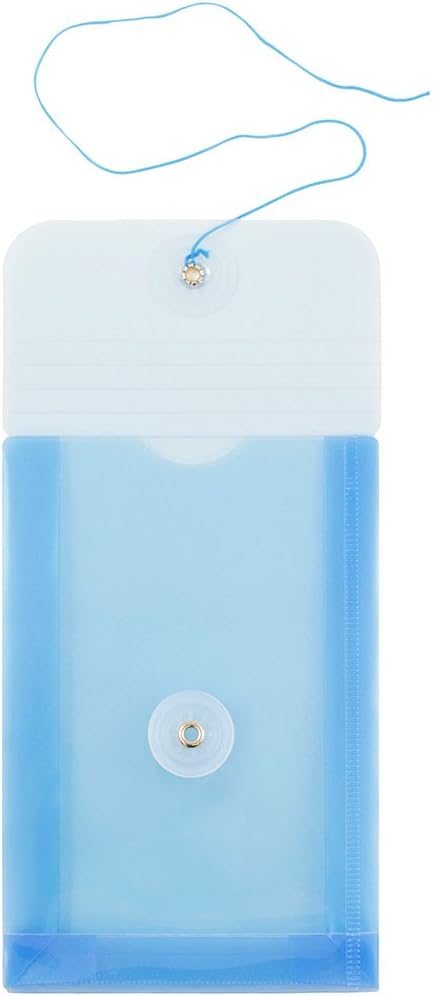JAM PAPER Plastic Envelopes with Button & String Tie Closure - 4 1/4 x 6 1/4 - Blue - 12/Pack