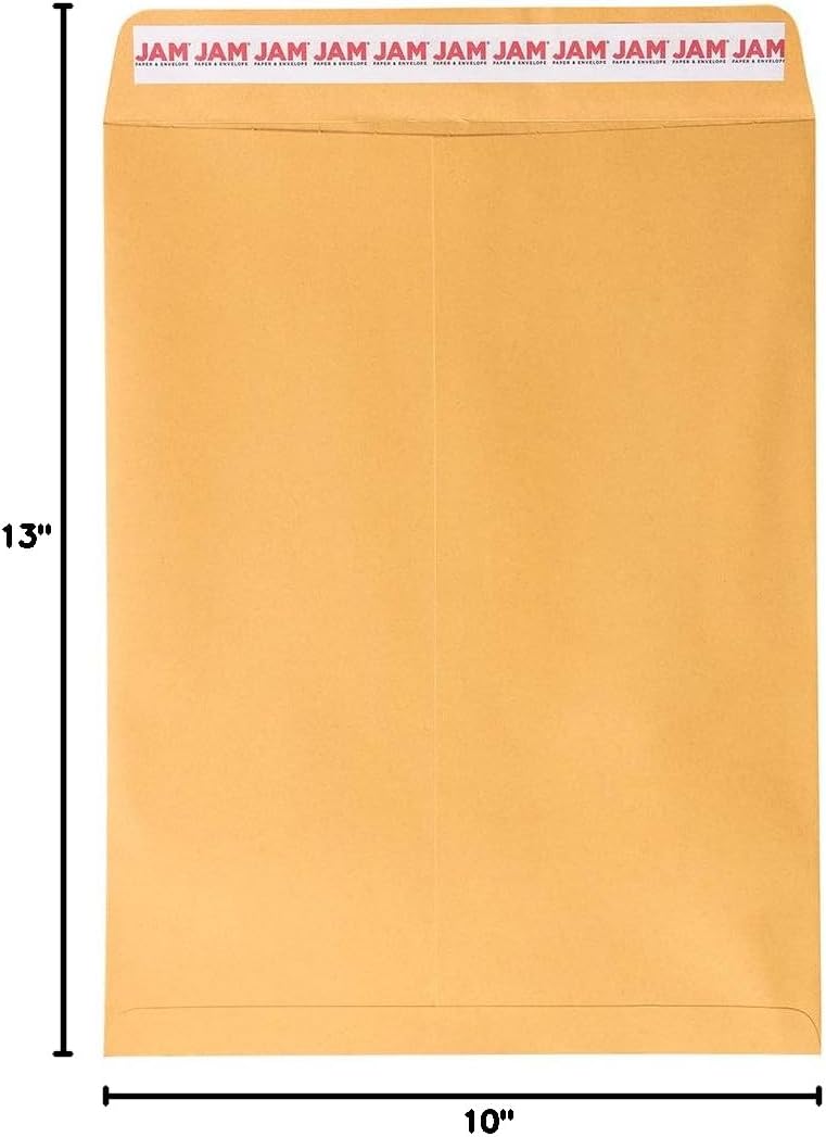 JAM PAPER 10 x 13 Open End Catalog Premium Envelopes with Peel and Seal Closure - Brown Kraft Manila - Bulk 500/Carton