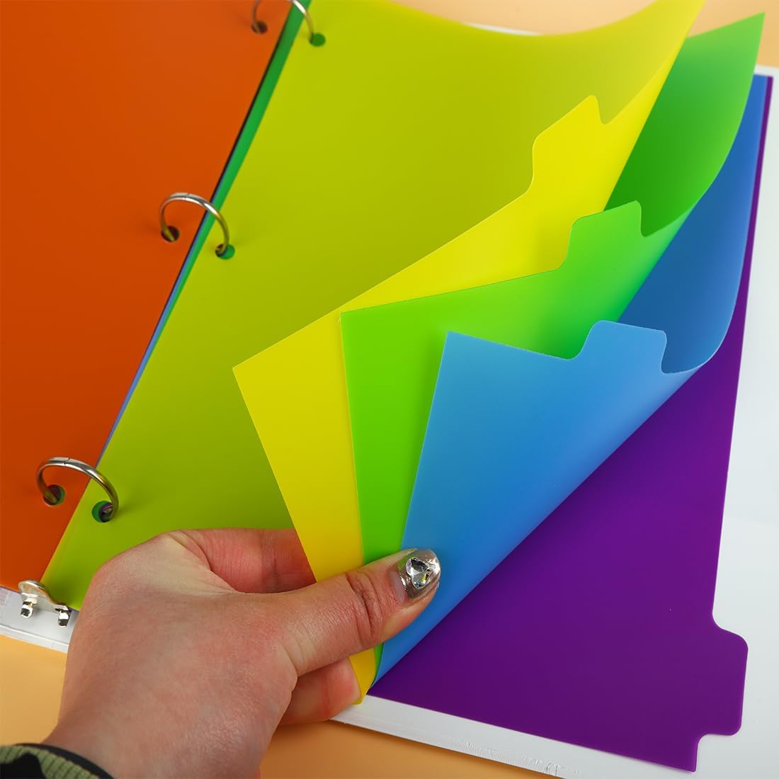 Binder Dividers for 3 Ring Binder, 8 Tab Set, Durable Plastic Tabs with Tabs, Customizable with 42 Labels, Assorted Colors for Office, School, Letter Size