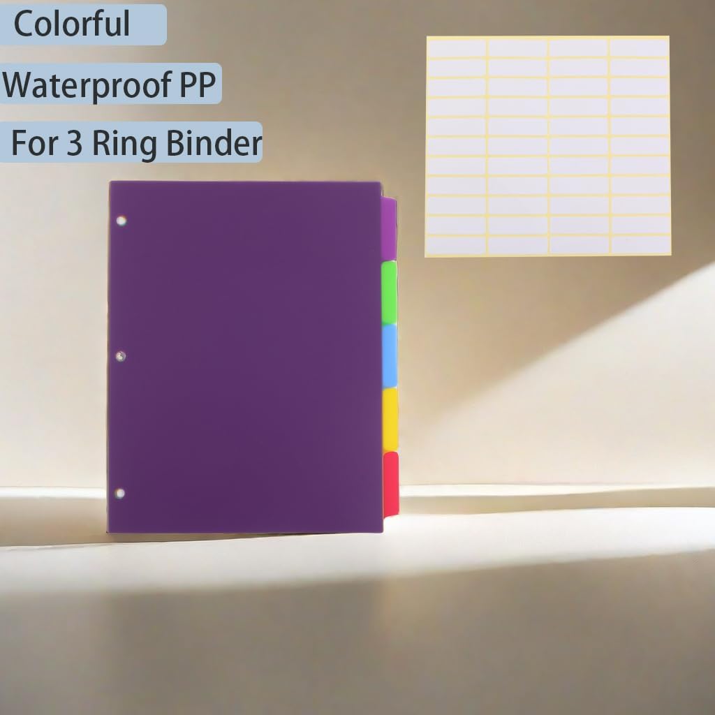 6 Sets 5 Tab Binder Dividers, Plastic Binders Dividers with Tabs Colorful Big Tab Fit Standard 8.5 X 11 Sheets, Dividers for 3 Ring Binder