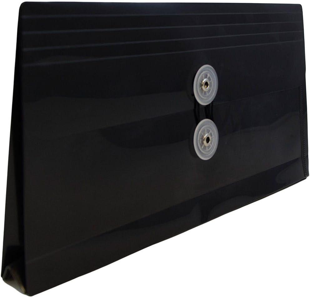 JAM PAPER Plastic Envelopes with Button & String Tie Closure - #10 Business Booklet - 5 1/4 x 10 - Black - 3/pack