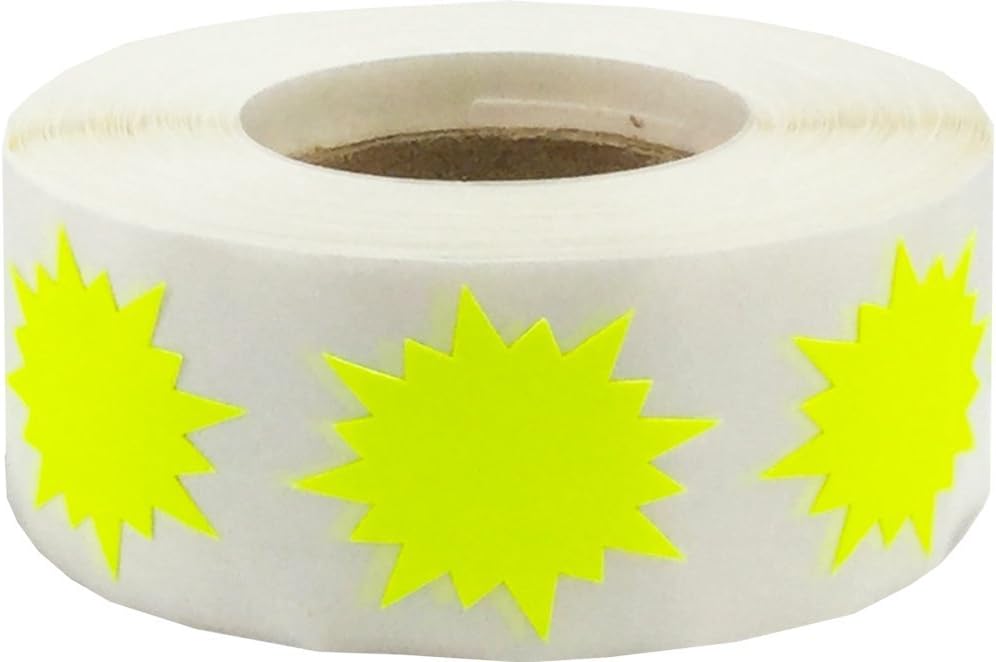Fluorescent Yellow Color Coding Burst Labels for Organizing Inventory 1 Inch Round Circle Dots 500 Total Adhesive Stickers On A Roll