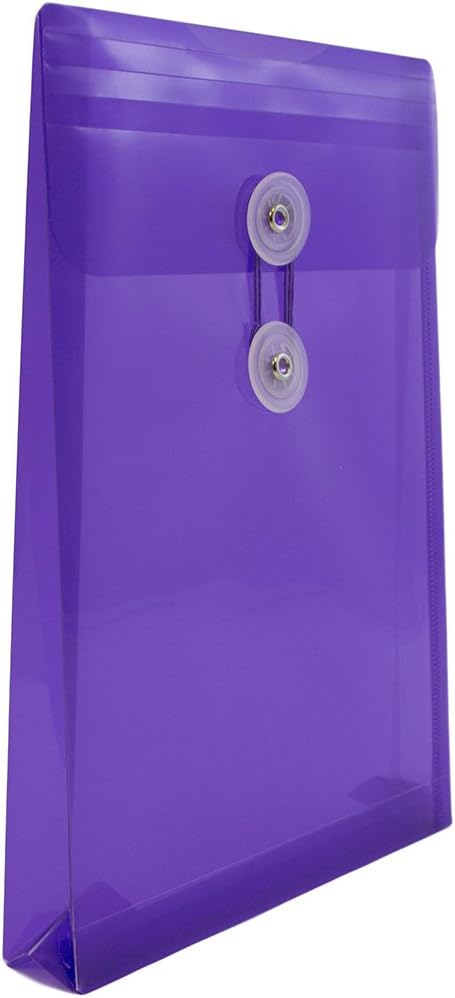 JAM PAPER Plastic Envelopes with Button & String Tie Closure - 6 1/4 x 9 1/4 - Purple - 12/Pack