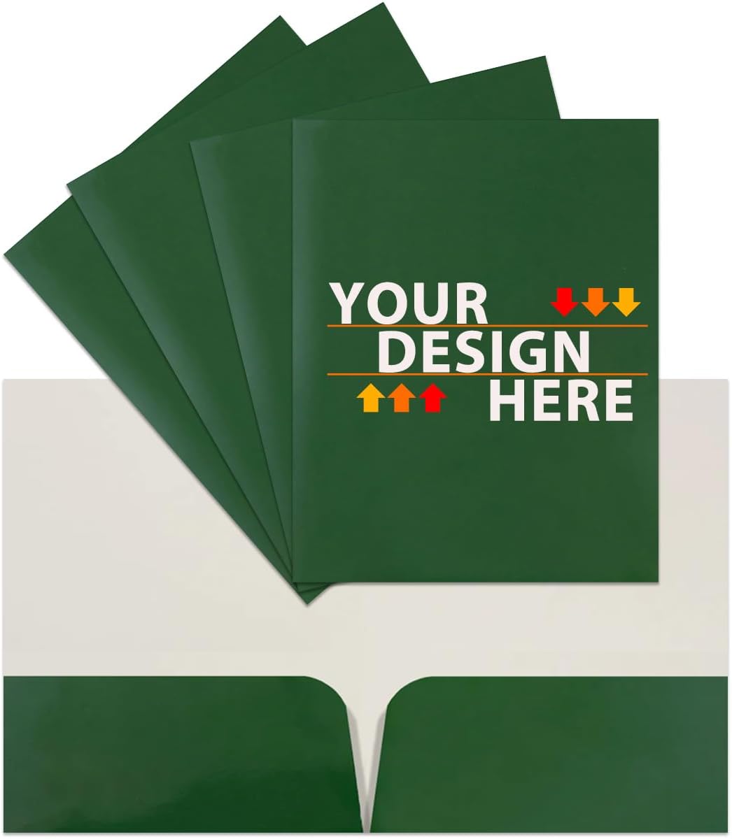 JAM PAPER Custom Printed Semi-Gloss Folders with Round Corner Pockets - Personalized Logo & Text - 10 pt C2S - Green - 100/Pack