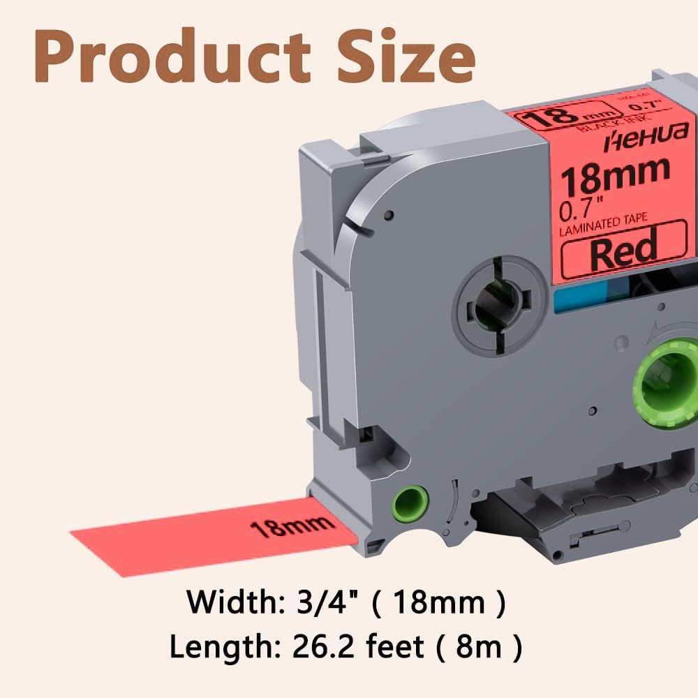 Hehua Tape Tze Tz 18mm 0.7 Laminated Red Compatible for Brother P-Touch TZe-441 TZe441 TZ-441 TZ441 Tape for Ptouch PT D400 D600 D610 P710bt, 3/4'' x 26.2ft Black on Red, 3 Pack