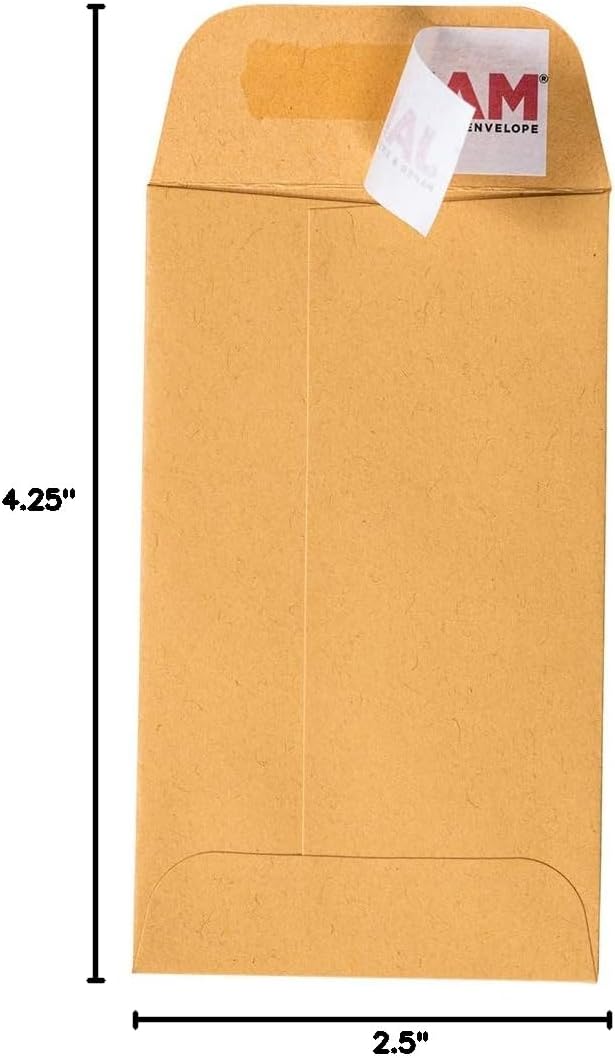 JAM PAPER #3 Coin Business Commercial Envelopes with Peel and Seal Closure - 2 1/2 x 4 1/4 - Brown Kraft Manila - Bulk 250/Box