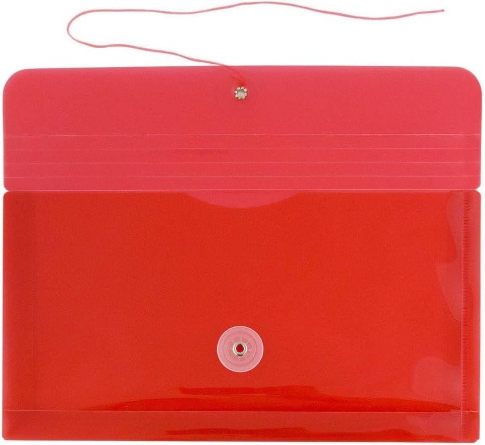 JAM PAPER Plastic Envelopes with Button & String Tie Closure - #10 Business Booklet - 5 1/4 x 10 - Red - 3/pack