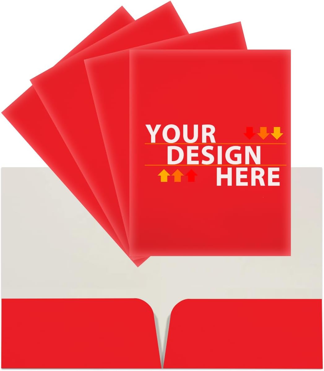 JAM PAPER Custom Printed Semi-Gloss Folders with Round Corner Pockets - Personalized Logo & Text - 10 pt C2S - Red - 250/Pack