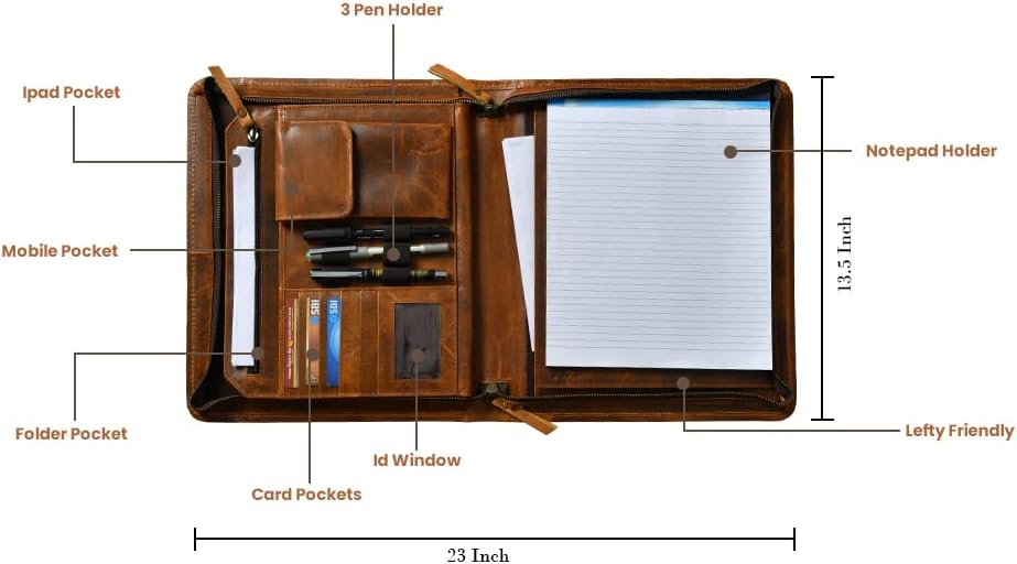 Jajmo Legacy Top Grain Leather Portfolio - Professional Business Padfolio & Document Organizer with Writing Pad for Men & Women