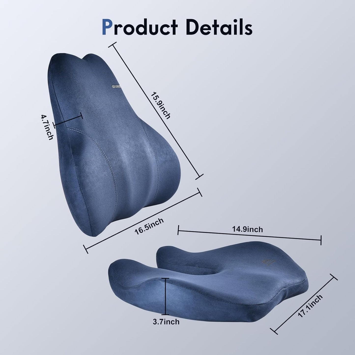 Coverado Memory Foam Car Seat Cushion and Lumbar Support Pillow for Car, Ergonomic Office Chair Cushion for Lower Back Pain Relief, Breathable & Non-Slip for Car, Home, and Office Use, Blue