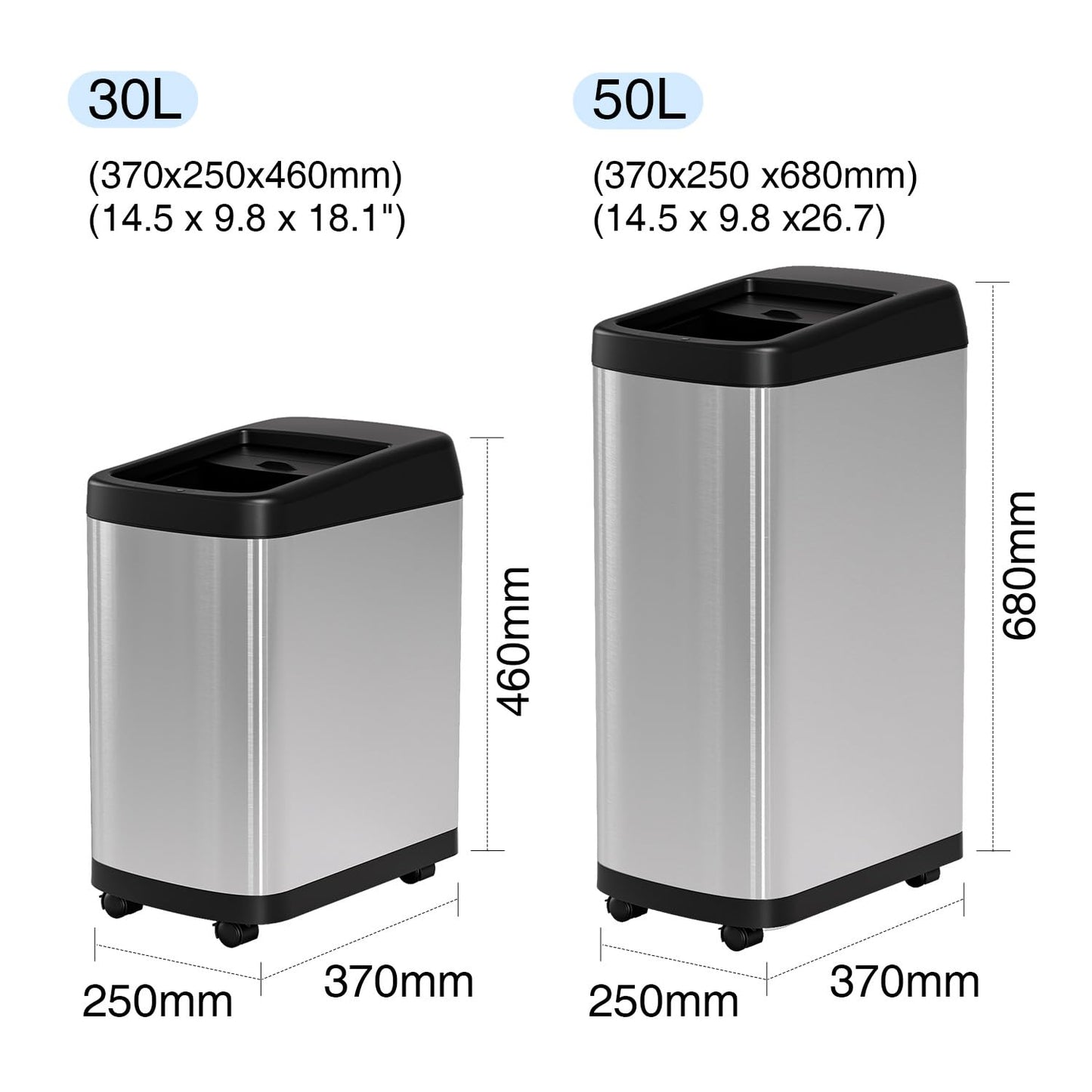 ELLO&ALLO 13 Gallon Kitchen Trash Can with Roll Up Lid, Automatic Touchless Motion Sensor Rectangular Trash Can with Wheels, Brushed Stainless Steel Finish