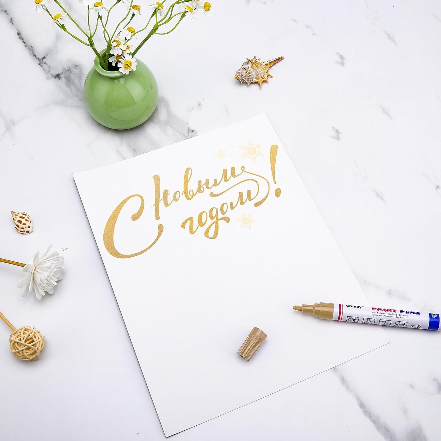 Gold Paint Markers, 2 Pack Oil-Based Waterproof Quick Dry Permanent Paint Pen Set for Rocks Painting, Wood, Fabric, Plastic, Canvas, Glass, Mugs, Metal, Tire, Stone, DIY Craft