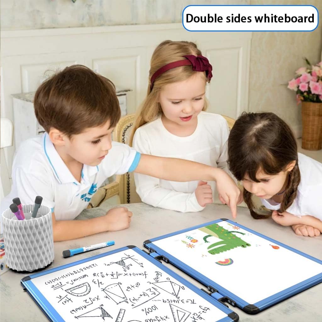 4 Sided Foldable Whiteboards Calendar, 17"x13" Desktop Whiteboard, Integrating with Monthly and Weekly Planner, Multi-Functional Whiteboard Suitable for Home, School and Office.