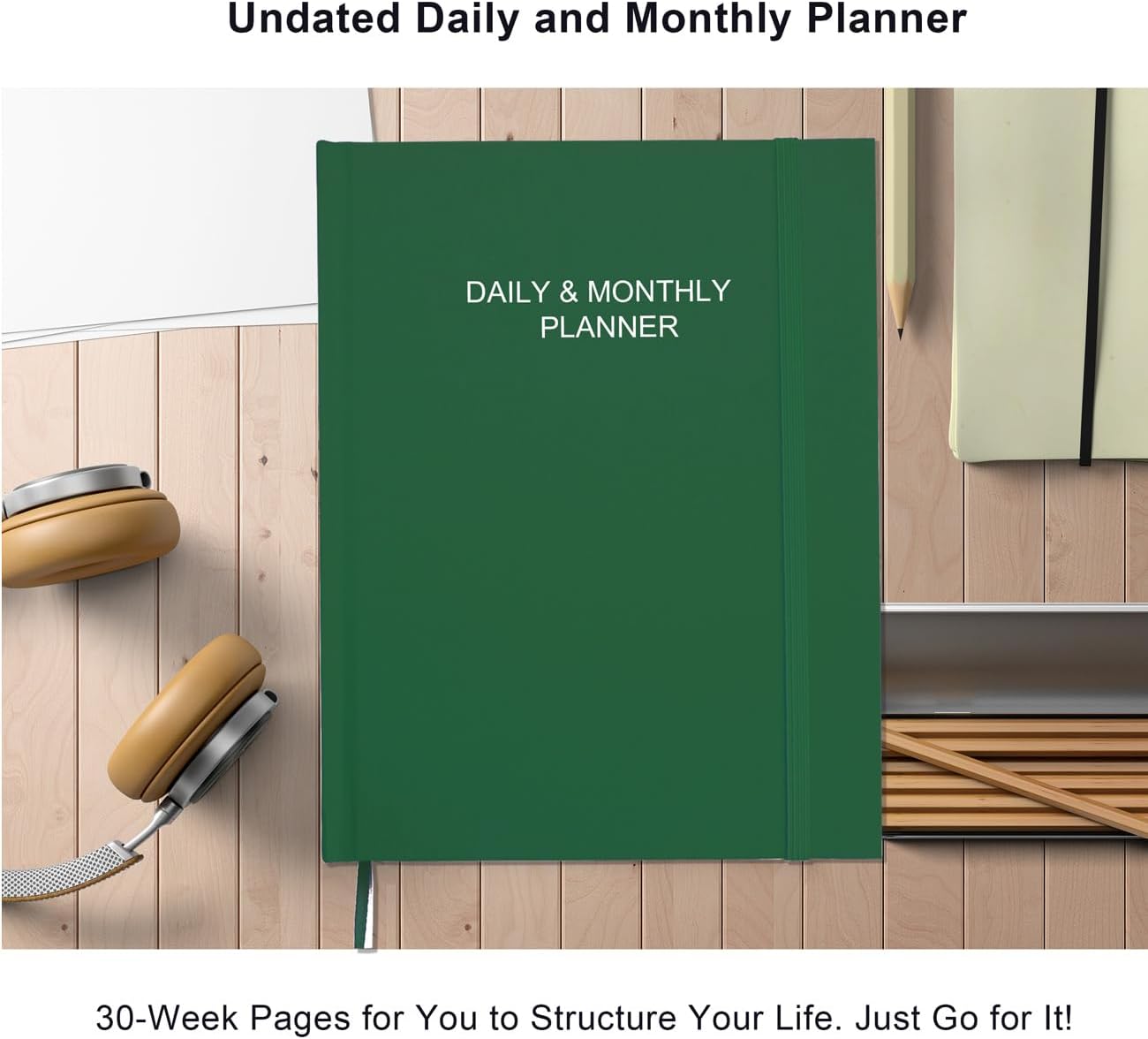 Daily & Monthly Planner for 2025 2026 or Anytime - ADHD Planner Two Pages Per Day, Daily Planner Undated to Increase Focus, Eliminate Overwhelm, Achieve Your Biggest Goals, 8.5'' × 11'', Blue