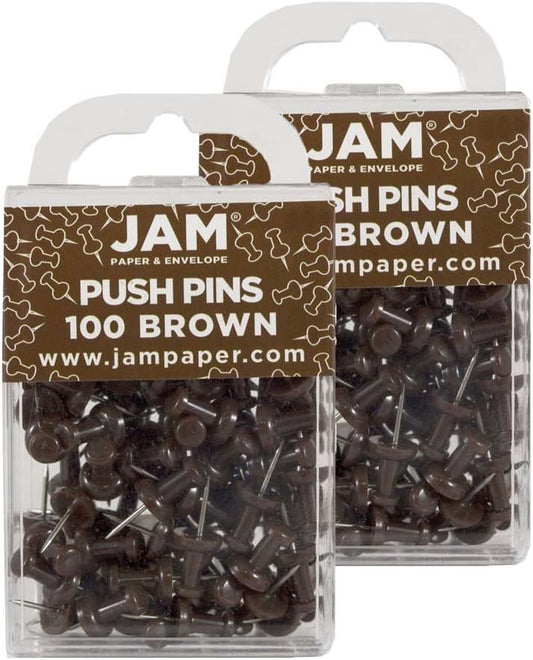 JAM PAPER Colorful Push Pins - Chocolate Brown Pushpins - 2 Packs of 100