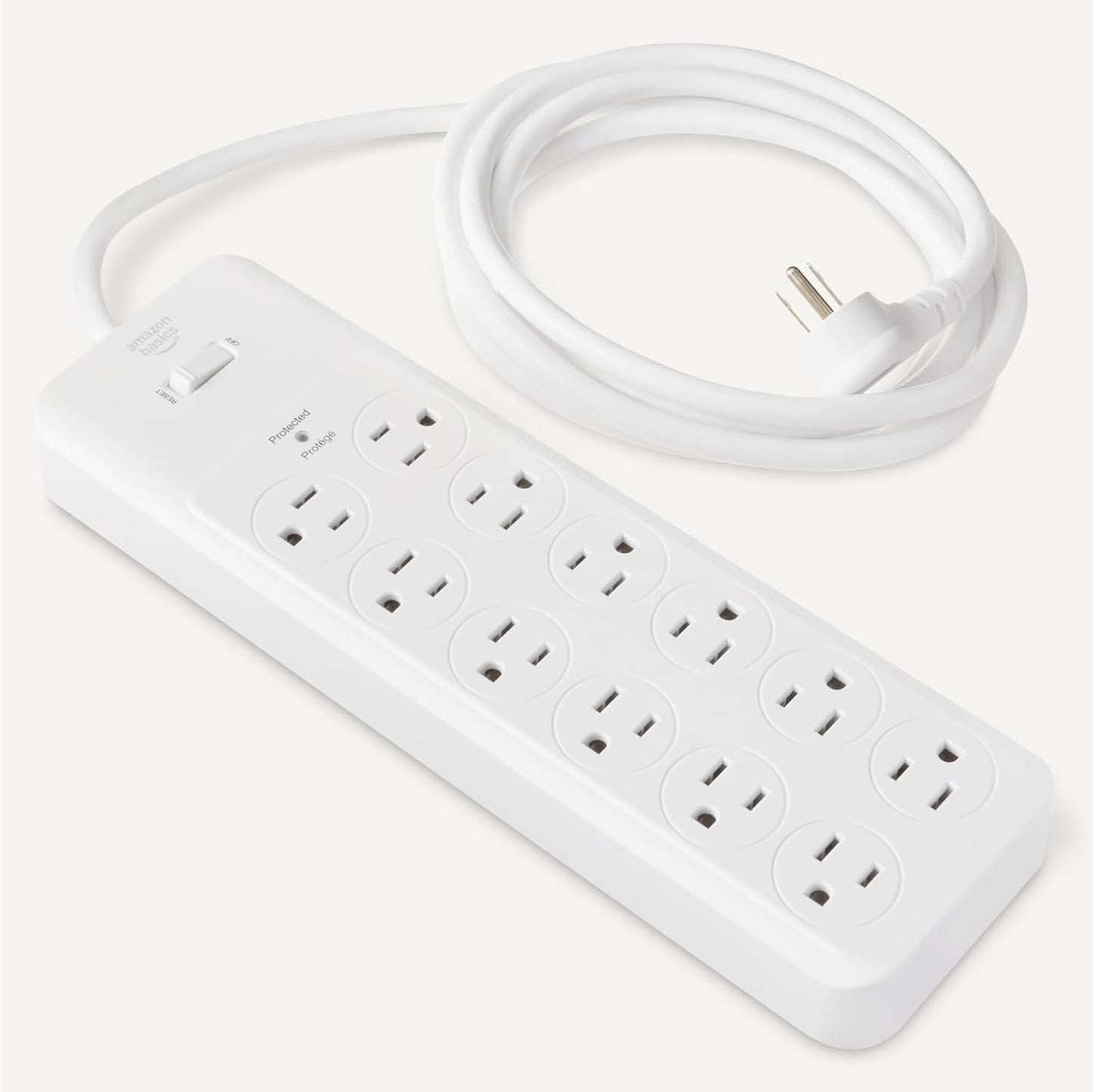 Amazon Basics Surge Protector Power Strip, 12-Outlet, 4000 Joules, 8ft Extension Cord, Rectangle, for Home, Office, Gaming Room, White