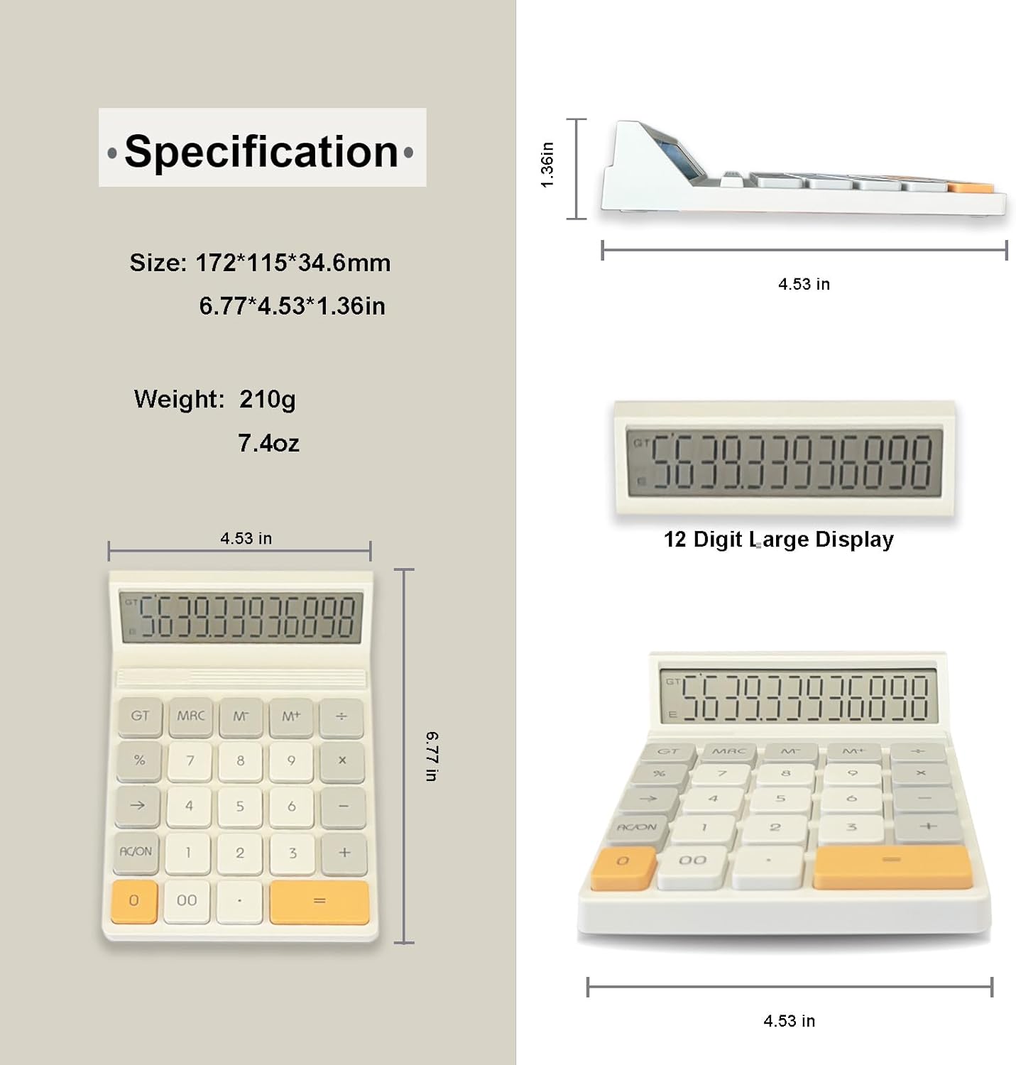 Desk Calculators, Benkaim Desktop Calculator, Big Button Calculator with12 Digit Large Display for Office, Home & Business Use