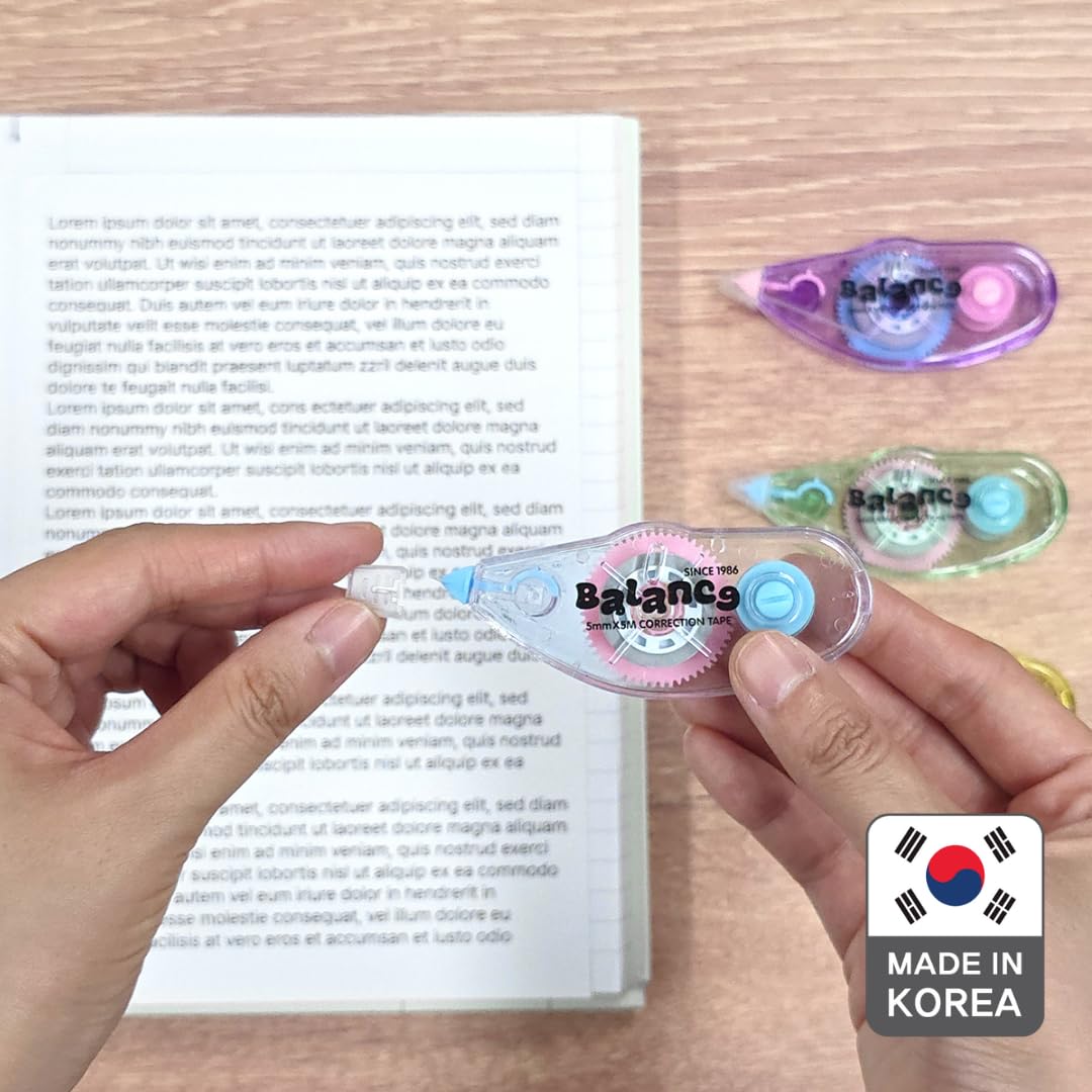 Balance Correction Tape – Instant Dry White Out Tape for Smooth, Precise Corrections | Korea’s #1 Manufacturer | Office & School Supplies | 5mm x 5m (0.19 in x 5.47 yds) | 10 Pack
