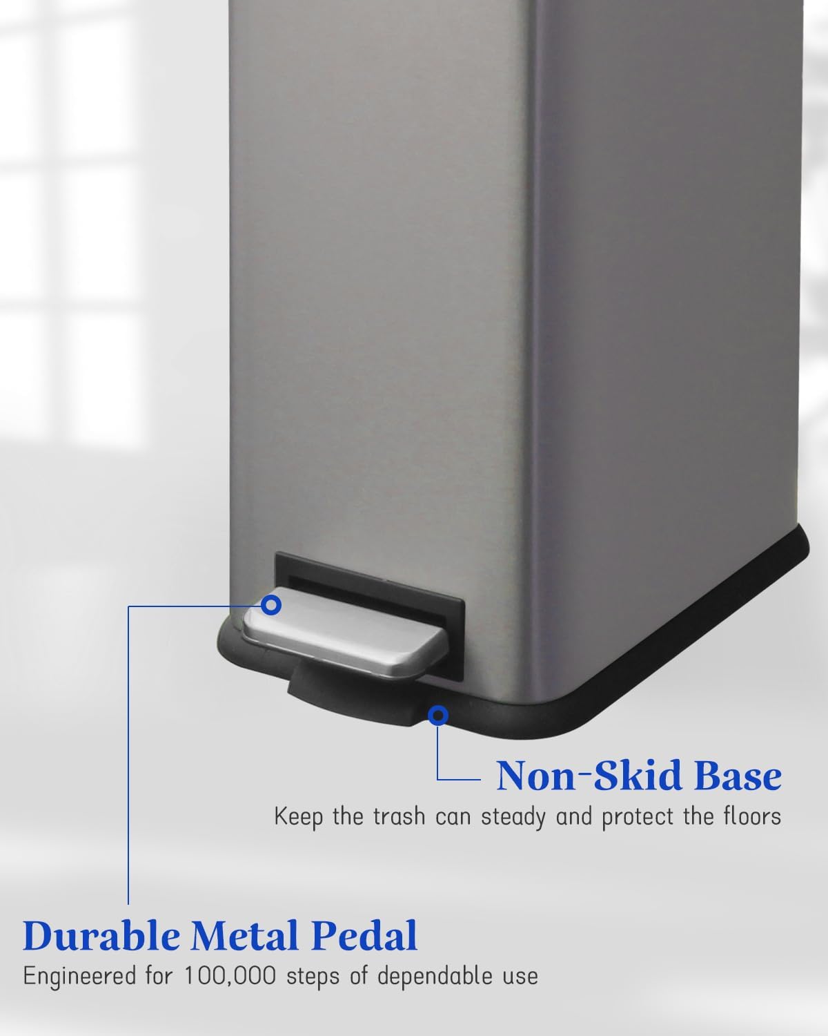 8 Gallon Slim Trash Can with Soft Close Lid, Stainless Steel Trash Can with Removal Inner Bucket, Hand -Free Trash Bin for Kitchen, Office, Laundry, Bathroom, 30 Liter Capacity, Grey