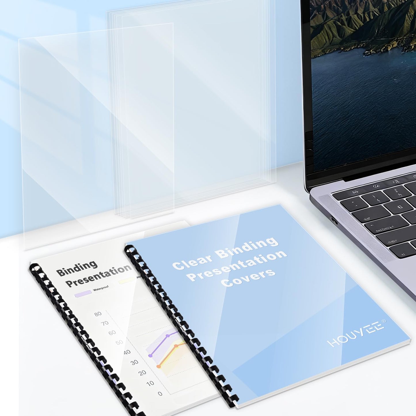 HOUYEE 200 Pack 4.5 Mil PVC Binding Presentation Covers,Clear Report Covers,8.5x11 Inches,Letter Size