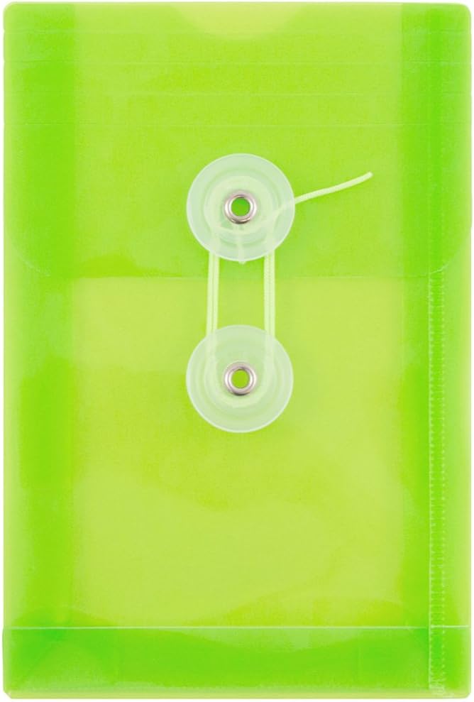 JAM PAPER Plastic Envelopes with Button & String Tie Closure - 4 1/4 x 6 1/4 - Assorted Colors - 12/Pack