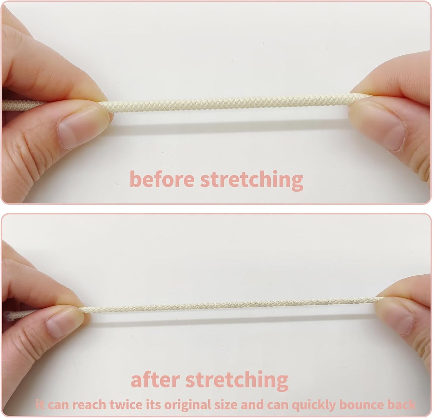 1/8 inch Non-Slip Elastic Band -3mm 15 Yards Soft Elastic Cord Stretch String Braided Thread for Sports Gear, DIY Crafts, Hair Bands, Shoelaces,Apparel Making & Camping Tie Down (Ivory)