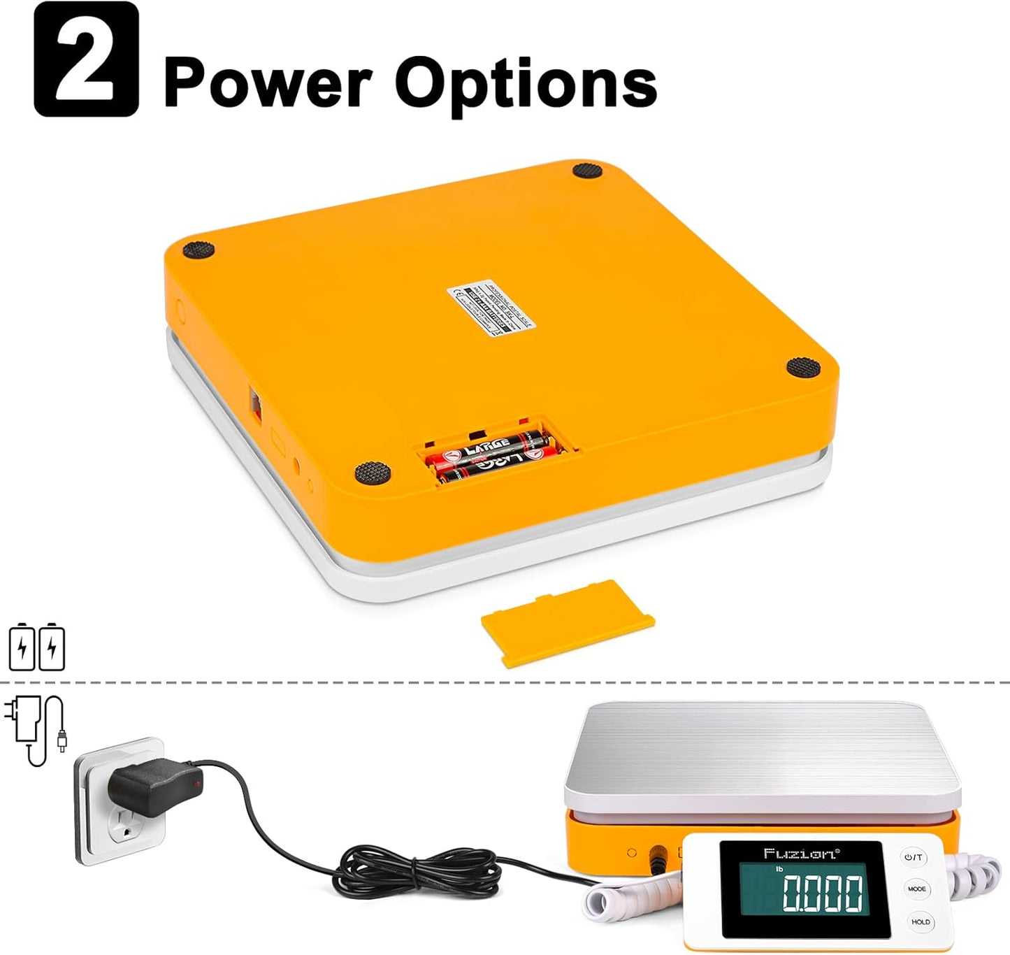 Fuzion Shipping Scale - Digital Postal Scale 110LB x 0.1oz, Large LCD Display, 5 Units, Scale for Packages, Postage - Dual Power Supply (Batteries & Adapter)