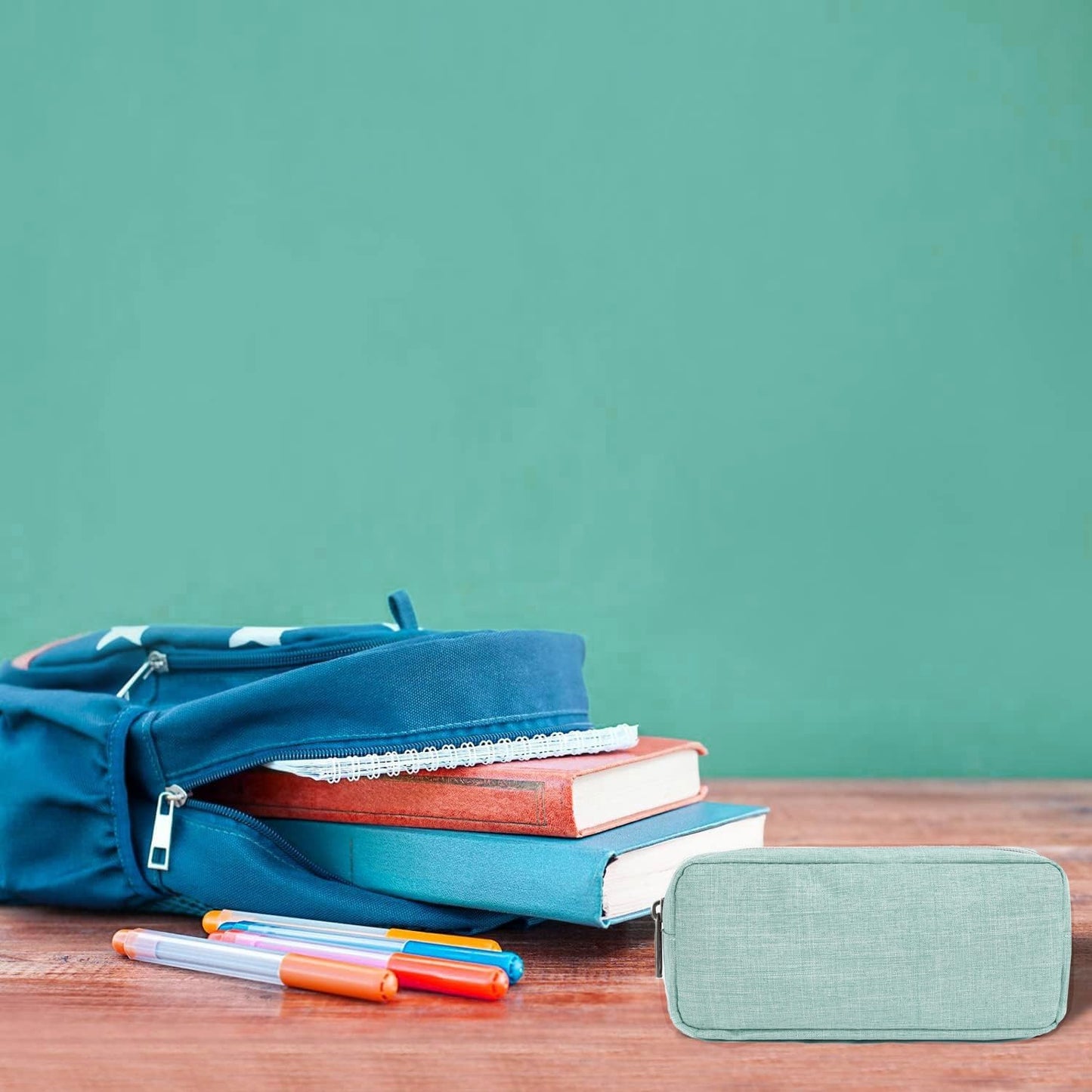 Della Gao Small Pencil Case Large Capacity Pencil Pouch Marker Pen Bag Coin Pouch Office Stationery Organizer (Green)