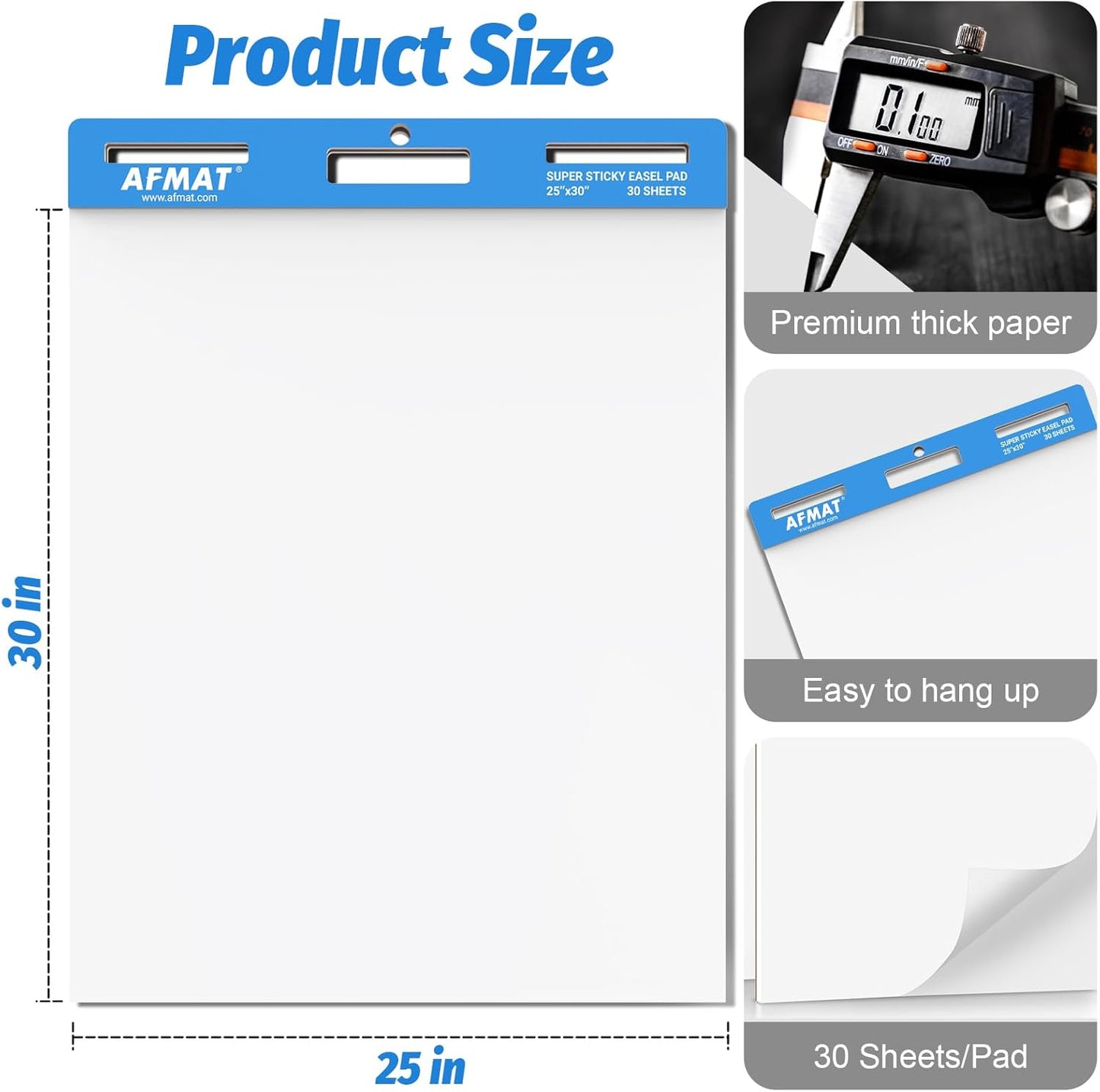 AFMAT Sticky Easel Pads, 25 in x 30 in Flip Chart Paper for Teachers, Ink Bleed-Through Resistant Easel Paper for Office/Classroom/Whiteboard/Wall/Windows, 30 Sheets/Pad, 6 Pads