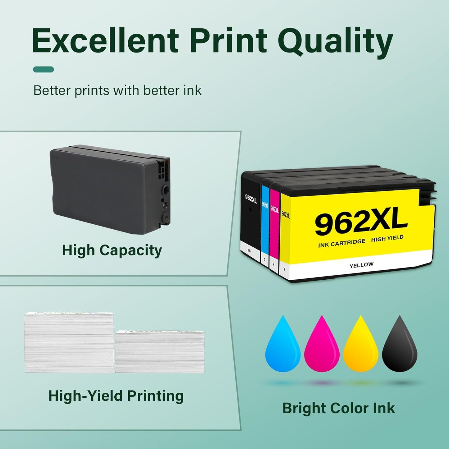 962XL 962 9015e Ink Cartridges Combo Pack: Replacement for HP 9018e Ink 962XL Black and 962 Color 962XL/962 OfficeJet Pro 9025e 9010 9015 9018 9020 9025 9010e 9012e 9020e Printer 4 Pack