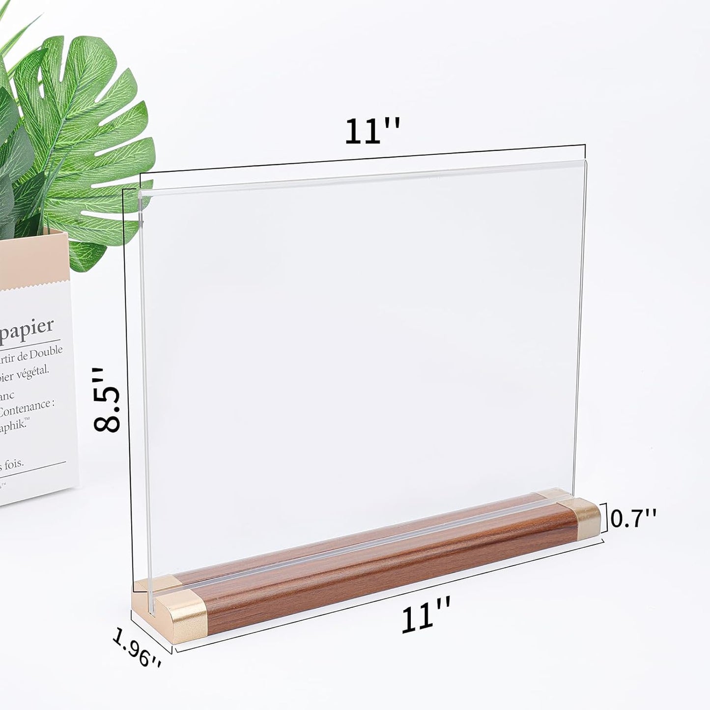 Acrylic Sign Holder 8.5 x 11 with Wood Color Base, 3 Pack Clear Tabletop Double-Sided T Shape Display Sign Frame Horizontal for Store/Coffee Shop/Office/Hotel Business Display Holder