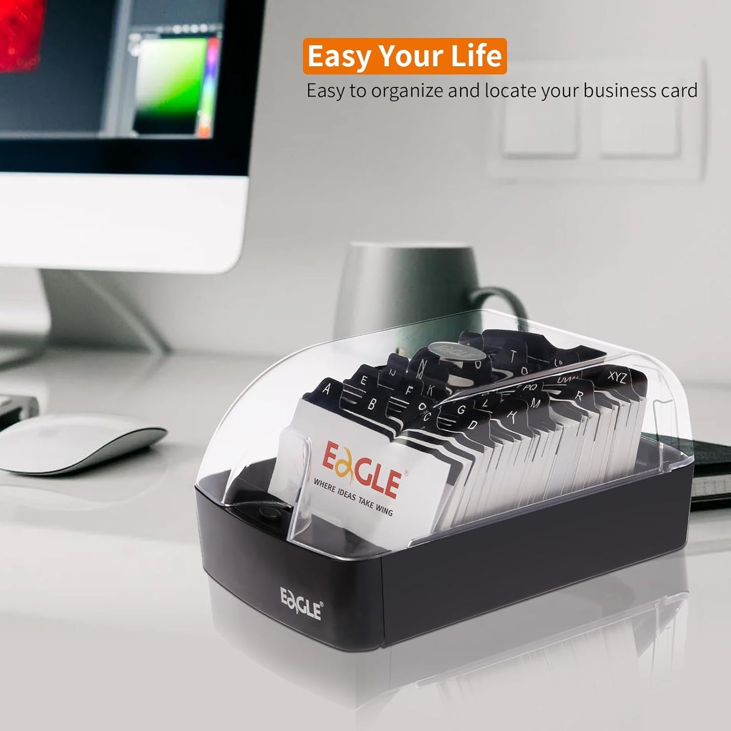 Eagle Business Card Box, Push-Button,Storage up to 350 Cards