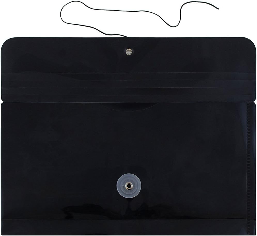 JAM PAPER Plastic Envelopes with Button & String Tie Closure - #10 Business Booklet - 5 1/4 x 10 - Black - 12/Pack
