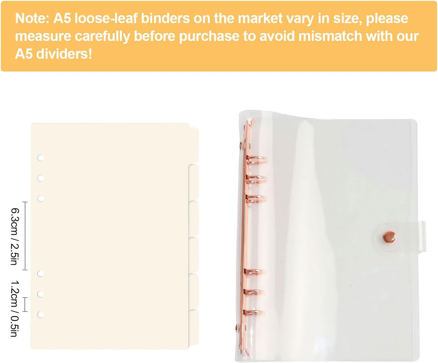 A5 Plastic Binder Dividers 6 Holes Durable Plastic Tab Dividers for 6-Ring Binders, Notebooks, Planners, 5.7x8.3 inch (Beige)