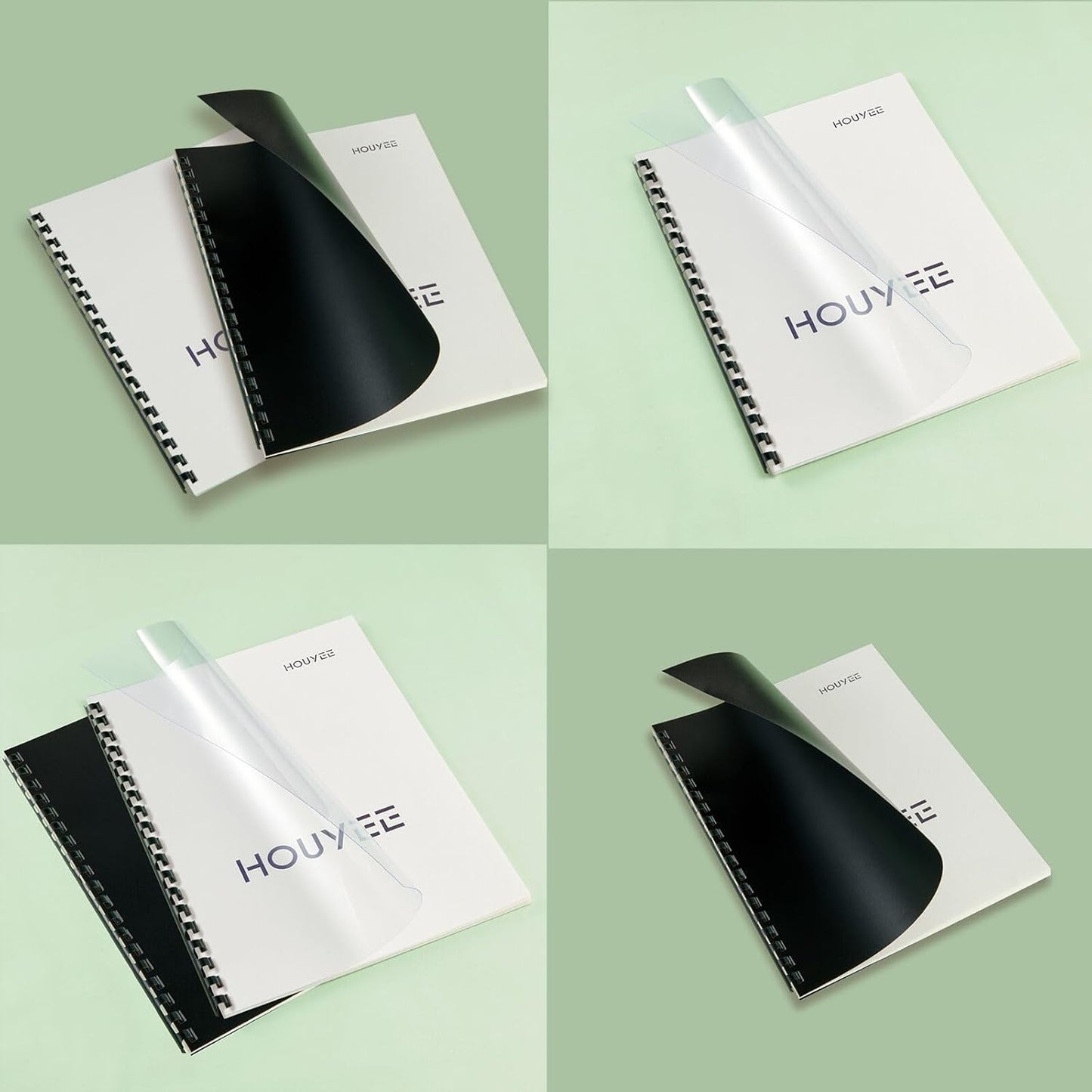 HOUYEE 100 Pack Binding Covers Set, 8.5x11 Inches, Including 50 Pcs 12 Mil Clear Binding Covers, 50 Pcs 16 Mil Sand Plastic Binding Covers