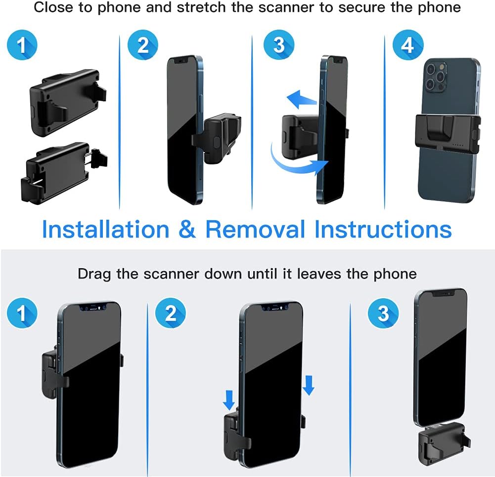 Eyoyo 2D QR Bluetooth Barcode Scanner, Mini Wireless Back Clip-on Phone Bar Code Scanner for 1D QR PDF417 Data Matrix Code Reader, Work with iPhone, Android, iOS for Warehouse Library Book Inventory