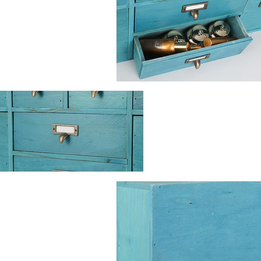 12 Drawers Apothecary Cabinet with Drawers Tabletop Apothecary Drawers Library Card Catalog Cabinet Medicine Cabinets Wood Desk Organizer Wooden Storage Box (Blue)