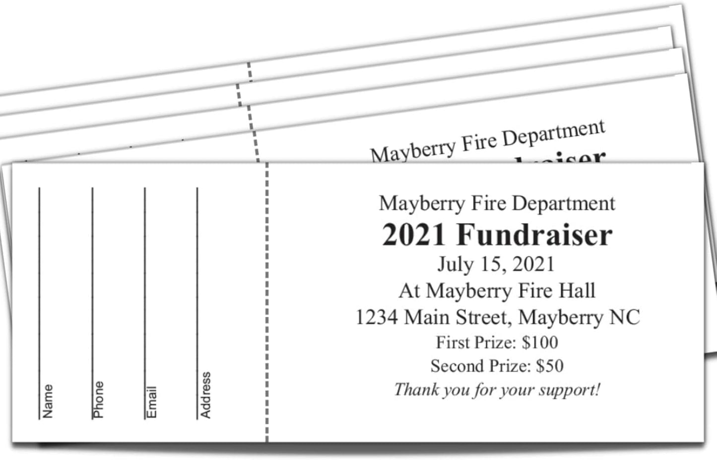 250 Custom Raffle Tickets - Fundraiser, Raffles, 50/50, Auction, Giveaways, Contest Tickets with Tear-Away Stubs - 2.125" x 5.5"