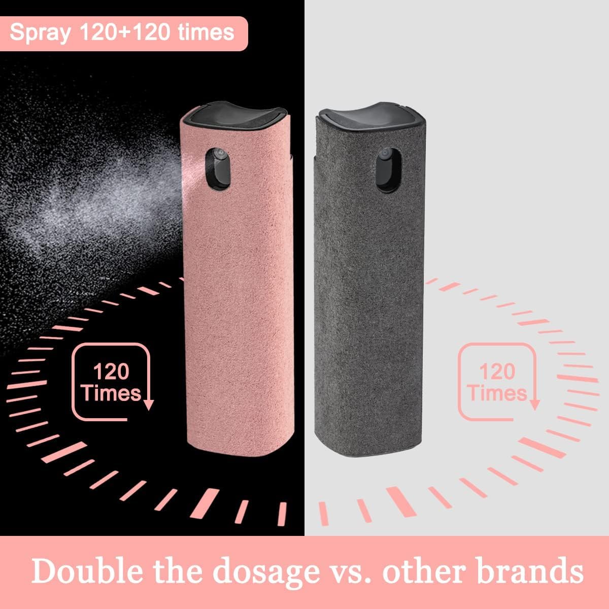 2 Pack Screen Cleaner Spray and Wipe for Laptop Monitor and Car Screens, Phone Touchscreen Mist Cleaning Kit for Cellphone, Tablet, PC, Computer, LCD, Eyeglass, iPhone, iPad, Mac Pro - Grey and Pink