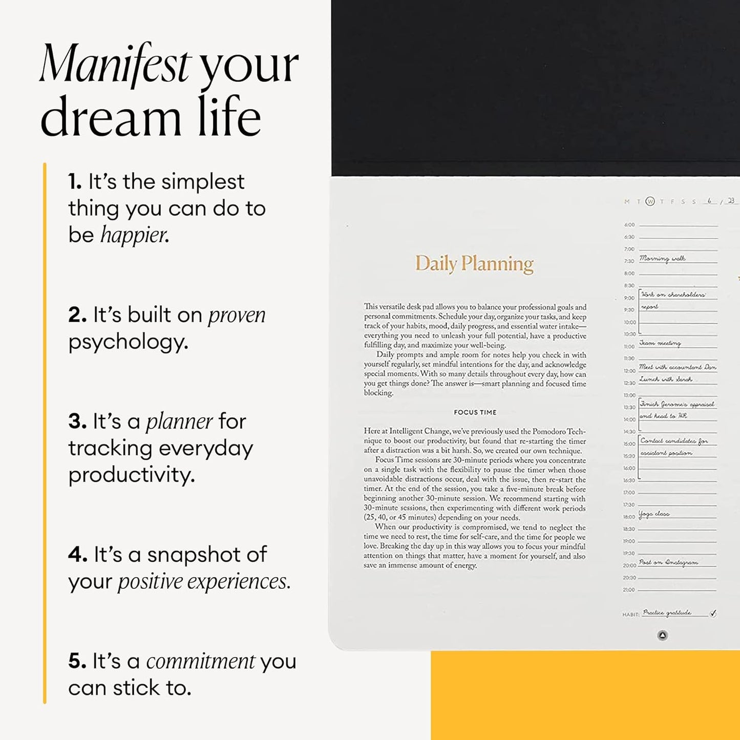 Intelligent Change - Daily Desk Pad, 3-Month Productivity Planner, Tear-Out Deskpad for to-Do List, Productivity Tools for Time Management and Mindfulness, A4 Size, Black