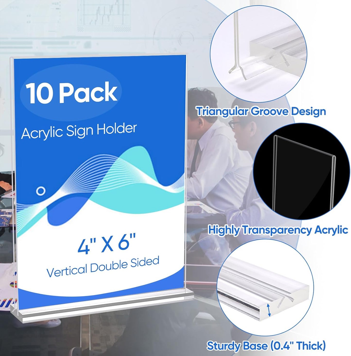 10 Pack Acrylic Sign Holder 4 x 6, Clear Double Side T Shape Acrylic Table Sign Stands for Displaying, Flyer Holder Paper Card Holder for Office Business Store Mall Restaurants